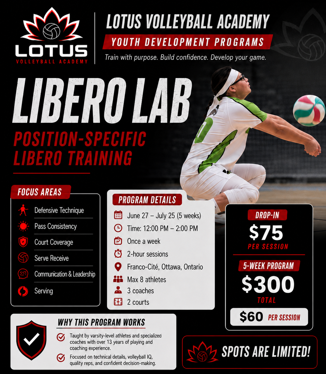 Libero Lab flyer — Lotus Volleyball Academy